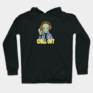 Extraterrestrial Echo: Alien Wearing Headphones Hoodie